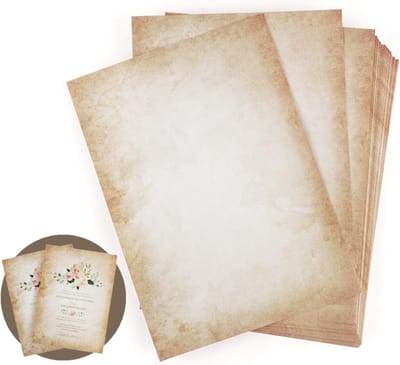 Vintage Briefpapier 50 Vellen, DIN A4, Dubbelzijdig, 100g/m², Perfect voor Schrijven, Printen en Creatieve Projecten