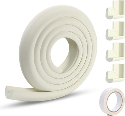 Randbescherming voor kinderen van rubber, tafelrandbescherming met 4 Hoekbeschermers, babybescherming, Extra Dikker Anti-aanrijding Gewatteerde Rand van Tafel/Meubel (Wit)