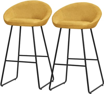 Barkruk set van 2 mosterd 56x94x50 cm met rugleuning en voetensteun tot 120 kg ML-Design