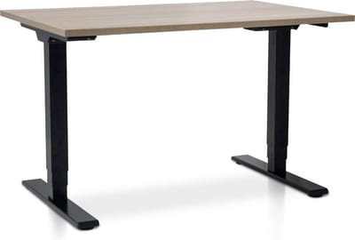 Zit-sta bureau elektrisch verstelbaar - MRC COMFORT NEN-EN 527 | 120 x 80 cm | frame zwart - blad midden eiken | 130 cm hoog | 100KG draagvermogen