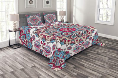 ABAKUHAUS Sprei-Set – Etnisch Bloemmotief – Turkoois & Roze