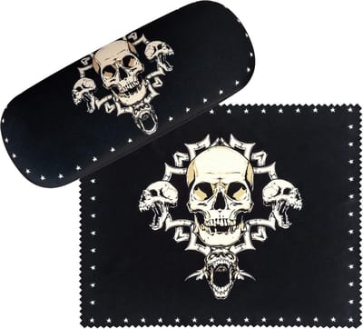 Stevige Brillenetui met schedelmotief en reinigingsdoek - Hardcase voor brillen