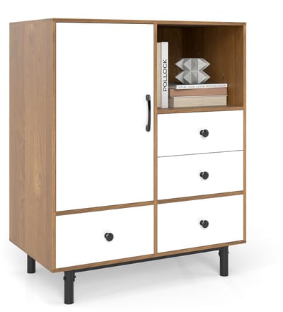 COSTWAY Dressoir modern, buffet opbergkast met 4 laden en open vak, vrijstaande commode zijkast met metalen poten voor woonkamer, 80 x 45,5 x 97,5 cm (wit)