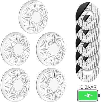 SAVS CS11 Combimelder 5-pack - Rook en koolmonoxide - 10 Jaar batterij - Geen LED lampje - Rookmelder en koolmonoxidemelder met extra dun design - Rook én CO melder - Montage zonder boren
