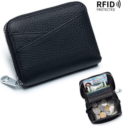 Pasjeshouder Mannen, Leer, Portemonnee Dames, RFID, Munthouder – Zwart