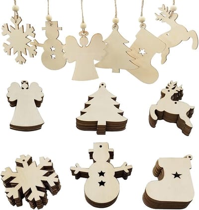 Decoratieve Houten Kersthangertjes, 60 Stuks voor DIY Kerstversiering en Creatieve Decoraties voor de Kerstboom