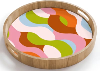 Dienblad rond 40x40 cm - Schootdienblad hout - Abstract - Vormen - Roze - Borrelplank rechthoek - Plateau houten dienbladen