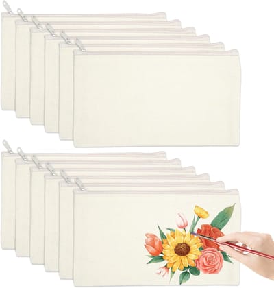 Blanco Stoffen Zakjes, 10 Stuks, Etui, Klein, Tas om te Beschilderen, Doe-Het-Zelf Make-Uptas, Reis-Toilettas, 21 x 12 cm, Wit
