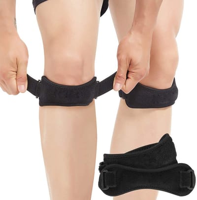 2 paar Patella Tendon Knieriem, Patella Pees Knieband,Verstelbaar,voor Wandelen, Voetbal, Basketbal, Honkbal, Hardlopen, Tennis，zwart