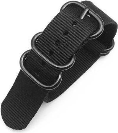 Premium Black - Zulu Nato strap 22mm - Horlogeband Zwart