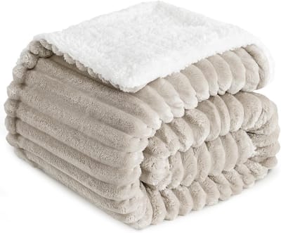 Warme Fleecedeken Sherpa Dubbele Bedden Lits-jumeaux Beige