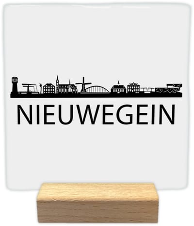 Nieuwegein skyline - Keramische decoratie tegel - incl. houten presenteerblok