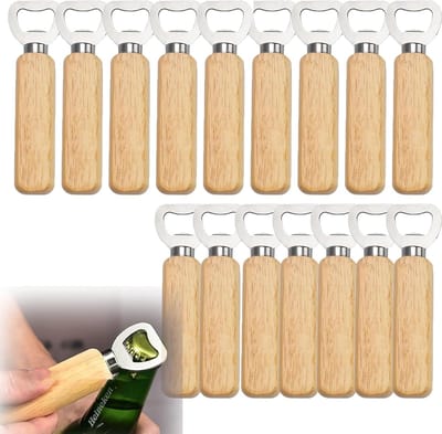 Houten Flesopeners - Bieropeners - Dranken Openen - Graveerbaar Ontwerp - 16 Stuks - Houtkleur