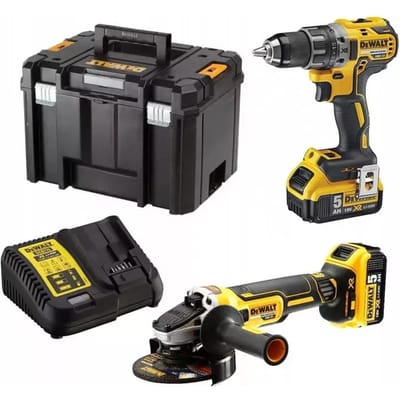 Dewalt DCK2020P2T-QW 18V XR Carbonless Combi set with drill angle grinder 2x5Ah batteries charger and TSTAK