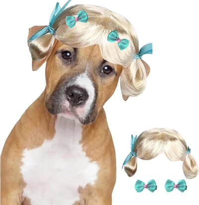 Lichtgouden Bobperruque Set voor Honden en Katten, Verstelbare Haaraccessoire voor Feestjes en Cosplay, Leuk Kostuum voor Huisdieren