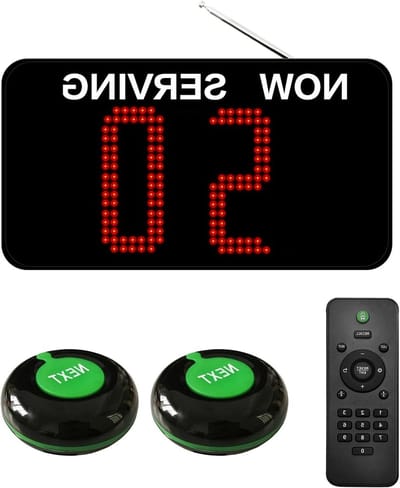 Draadloos Belsysteem - Wachtrij Pager - Wachtrij Beheer - 2-Cijferig Nummer Display - 1 Display 1 Knop - Zwart