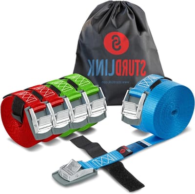 Spanbanden set - Bevestigingsbanden lading - Lading vastzetten - Met klemgesp - 6 stuks 2-5m - Blauw groen rood