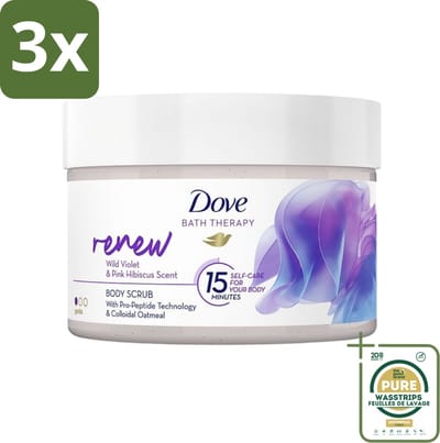 3 x Dove Bath Therapy Renew - Bodyscrub - Wilde Viooltjes & Roze Hibiscus - 295 ml - Grootverpakking - Huidvernieuwing - Huidscrub - Exfoliatie - Zachte Huid - Huidverzorging