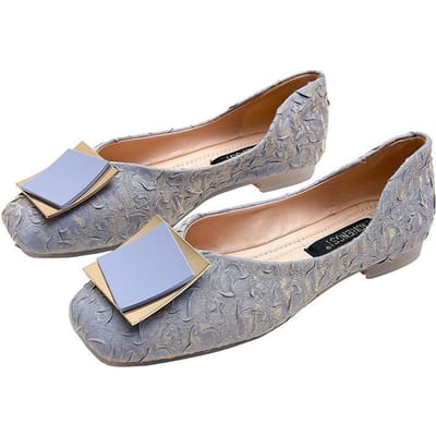 Zacht Leer en Zachte Zool ~ Schoenen Dames Nieuwe Lente en Herfst Satijn Platte Zool Lage Instap Zwangere Vrouwen Dragen Vierkante Neus Schoenen 33 gray