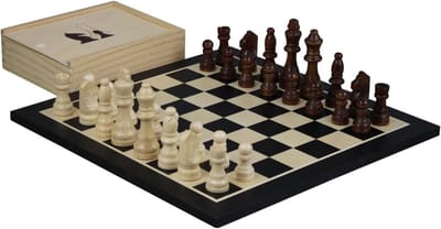 Houten Schaakspel - Schaakbord Stukken - Strategisch Spel - Handgemaakt Hout - 35.5cm - Zwart Bruin