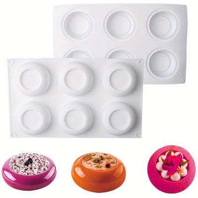 Siliconen Mousse Vorm 6-Caviteit Siliconen Mousse Vorm 1stuks Holle Cirkel Franse Dessert Taart Chocolade Jello Bakvorm wit