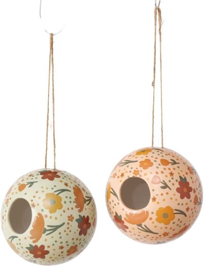 Boltze - Vogelhuisjes - Birdhouse - Set van 2 oranje - Hangers - Keramiek - 11x12cm