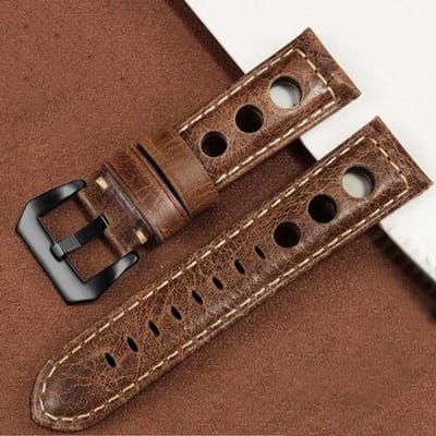 Bracelet de montre rétro en cuir noir rouge marron 20 mm 22 mm 24 mm pour chaîne de montre en cuir Crazy Horse PAM111 441 pour homme et femme 24mm black