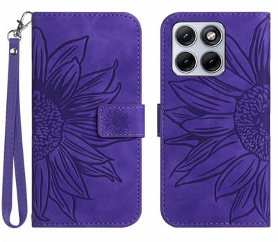 Coverup Hoesje - Geschikt voor Motorola Edge 70 Fusion Hoesje - Coverup Zonnebloem Book Case met Koord - Paars