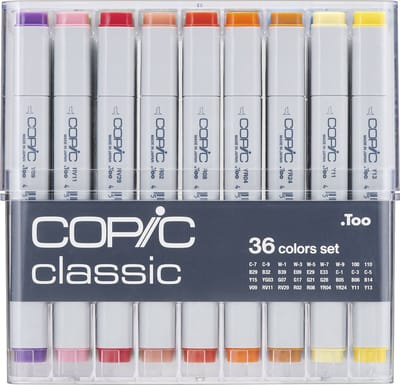 Copic Classic Basic Set markeerstift 36 stuk(s) Beitelvormige/fijne punt Meerkleurig