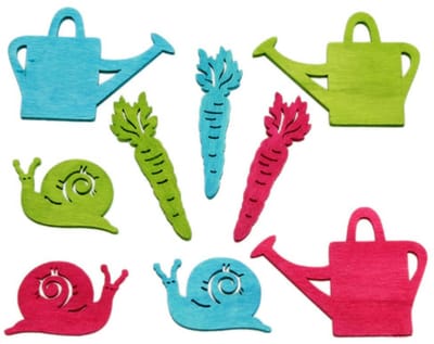 Strooidecoratie houten figuren kruik slak wortel 4cm - 6cm 72 st, 72 S