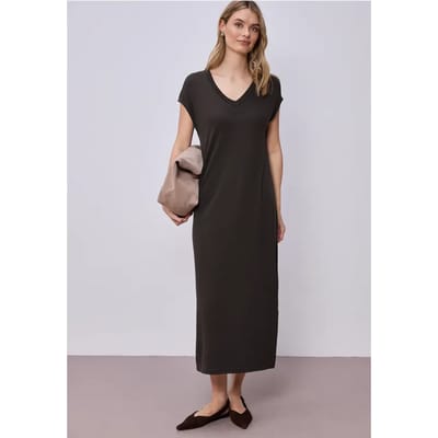 Midi-jurk met V-hals in een gebreide look