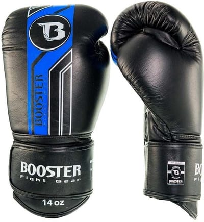 Booster Pro Range BGL V9 Bokshandschoenen – Handgemaakt in Thailand – Premium Echt Leer – Zwart/Blauw – 12 oz