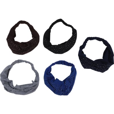5-pack brede hoofdbanden voor dames met sprankelende strasssteentjes, antislip, vochtafvoerend, sport, workout black