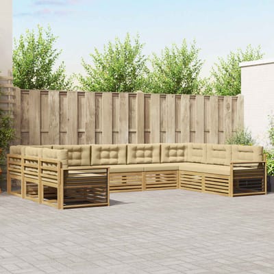 vidaXL - Buiten - bank - set - 9 - st - Wit - en - Beige - Massief - Acacia - Hout