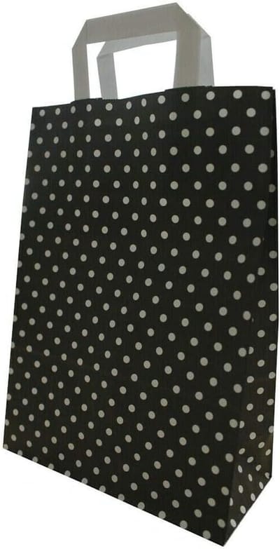 Papieren draagtassen - Platte hengsels - Winkels en verkoop - Stippen design - 22 x 31 cm - Zwart