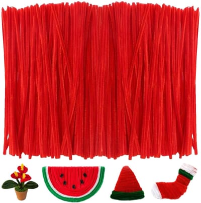Fako Bijoux - 100 Rode Pijpenragers - Set van 100 Stuks Chenille Draden - Rood - 30 cm Lang - Knutselen - DIY - Hobby - Chenille Draad – Flexibele Pijpenragers - Kinderen en Volwassenen - 100 Stuks