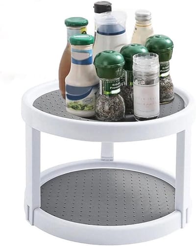 Famanu - Draaiplateau 25 cm 2 niveaus grijs wit keuken koelkast organizer