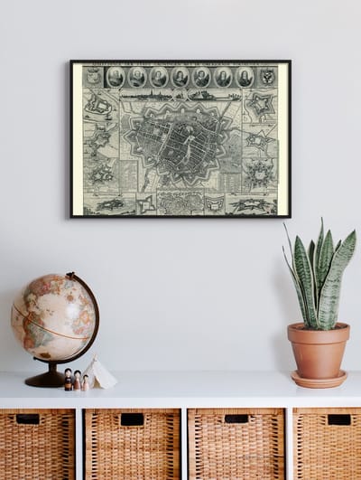 Poster In Zwarte Lijst - Historische Oude Kaart Groningen - Stadsplattegrond 1652 - 50x70 cm