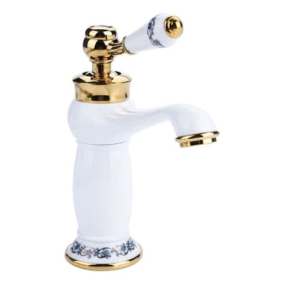 OmGoods - Dailygoody - Ceramica Antique Brass Faucet - Vintage Keukenkraan - Wit - Porselein met Bloemmotief - Ideaal voor Badkamer en Keuken - Traditionele Spo