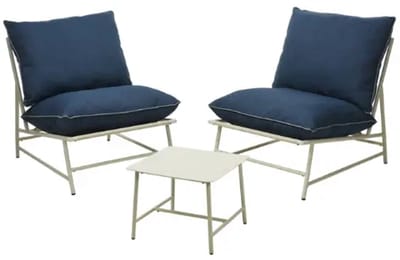 Tuinmeubelset Staal En Textilene 3-Delig Met Blauwe Kussens