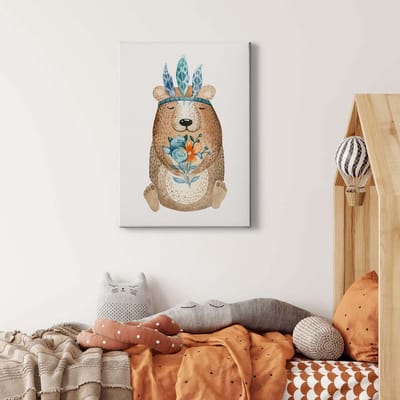 Canvas print DD123187 Hippy Bear A.S. Création 0,5 x 0,7 m Bruin Kantoor Hal/Gang Keuken Slaapkamer Woonkamer