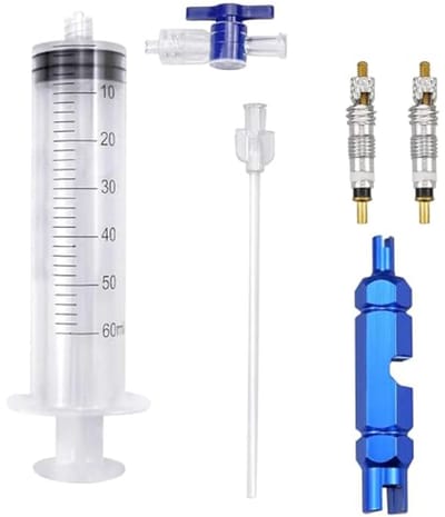 Tubeless MTB-spuit voor eenvoudige bandenreparatie - 60 ml, Presta-ventielverwijderingsgereedschap