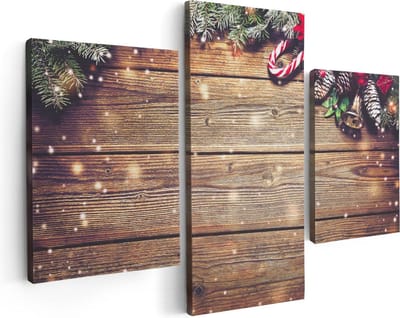 Artaza Canvas Schilderij Drieluik Kerst Sfeer Achtergrond Met Dennenbomen  - 90x60 - Foto Op Canvas - Canvas Print
