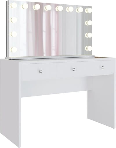 Moderne Kaptafel met Spiegel en LED Verlichting - Make-up Tafel met USB-poorten en 3 Laden