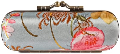 Dailygoods- Lippenstiftdoos Vintage Borduurwerk - Draagbare Cosmetica Organizer - Satijnen Houder met Spiegel - Compacte Opbergdoos - Elegant Retro Design - Afmetingen 9,8 x 3,5 x 3 cm