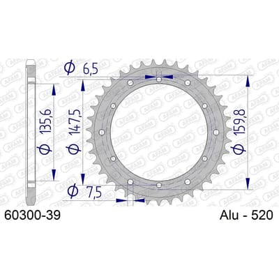 Aluminium tandwiel achter Afam 520 39 dents