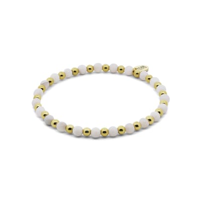 CO88 Collection 8CB-91462 – Dames Armband – Kralen Armband – White Crazy Agaat – Goudkleurig Staal – Rekbaar – Cadeau voor Vrouwen