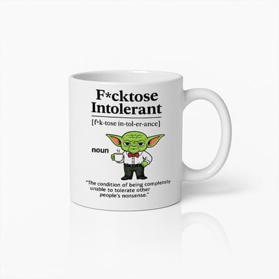 Grapige ‘F*cktose Intolerant’ Mok – Sarcastische Definitie met Alien Illustratie – Humoristisch Cadeau voor Kantoor of Vrienden