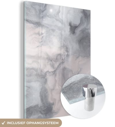 MuchoWow® Glasschilderij 120x160 cm - Schilderij acrylglas - Wolken - Abstract - Verf - Foto op glas - Schilderijen