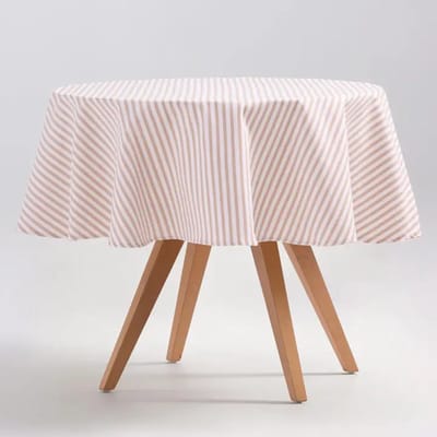 GAMUSI Rond vlekbestendig gestreept katoenen tafelkleed Arenza - OEKO-TEX 0- 155 x 155 cm - Zalm